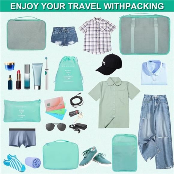 8 Set Packing Cubes for Suitcases Blue Travel Luggage Packing Organizers - Picture 4 of 6